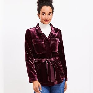 Ann Taylor LOFT Velvet Utility Jacket in Crushed Blackberry Party Holiday XS